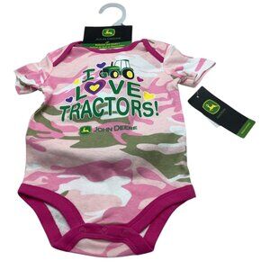 John Deere Pink Camo I Love Tractors Baby Bodysuit Matching Socks Set 12M NEW